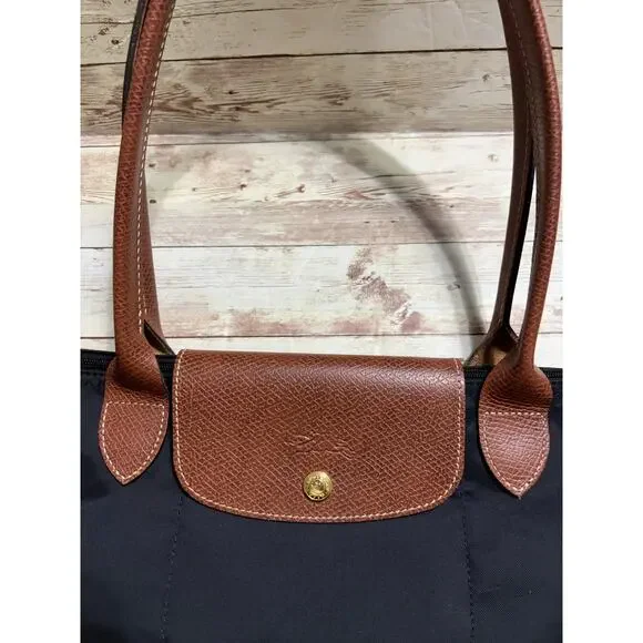 Longchamp Le Pliage Original Large Tote Bag Black L Nylon Leather Classy Trendy - Picture 4 of 6